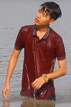 Swimming in a polo shirt